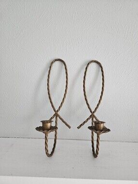 Vintage Homco Brass Twisted Rope Wall Candle Sconce- Set Of 2